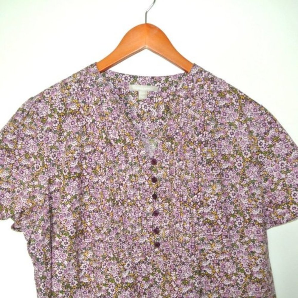 Woman Within Pintucked Half-Button Floral Tunic 18 - Picture 4 of 8